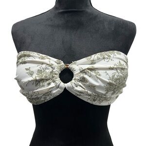 Heat Women’s Size XL Bikini Top Floral Print Green White Strapless Embellished